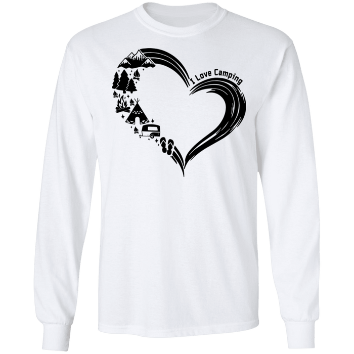 CustomCat I love Camping Apparel G240 LS Ultra Cotton T-Shirt / White / S