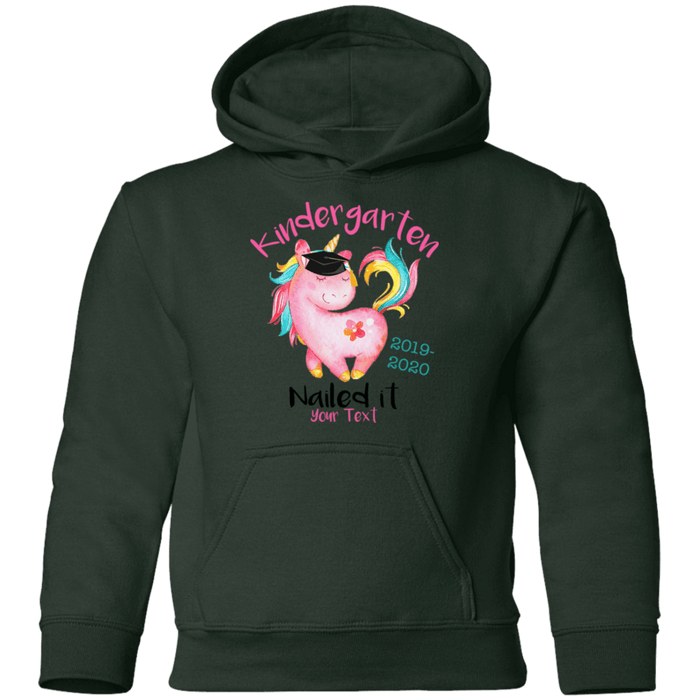 CustomCat Kindergarten Nailed it Tshirt, Graduation Day, Senior Gift Apparel G185B Youth Pullover Hoodie / Forest Green / YS