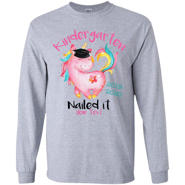 CustomCat Kindergarten Nailed it Tshirt, Graduation Day, Senior Gift Apparel G240B Youth LS T-Shirt / Sport Grey / YS