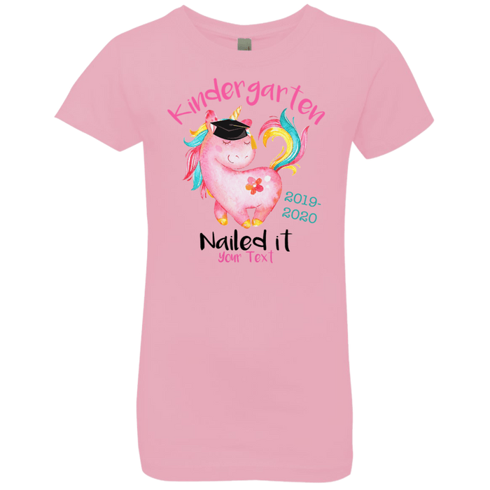 CustomCat Kindergarten Nailed it Tshirt, Graduation Day, Senior Gift Apparel NL3710 Girls' Princess T-Shirt / Light Pink / YXS