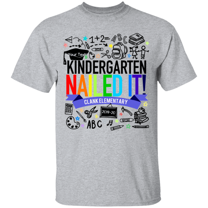 CustomCat Kindergarten Nailed it Ver 2 Tshirt, Graduation Day, Senior Gift Apparel G500B Youth 5.3 oz 100% Cotton T-Shirt / Sport Grey / YXS