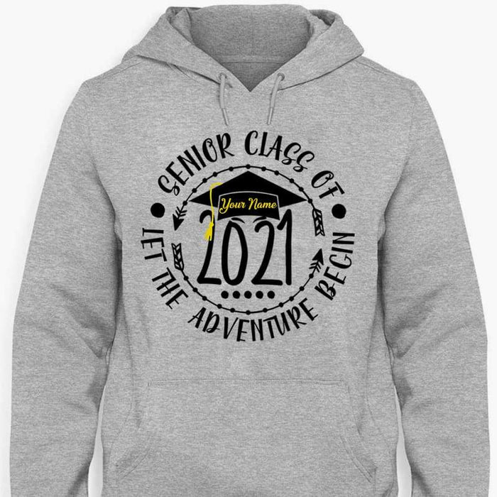 Gosszy Let the Adventure Begin Graduation Shirt, Senior Gift Tshirt Pullover Hoodie / Sport Grey Color / S