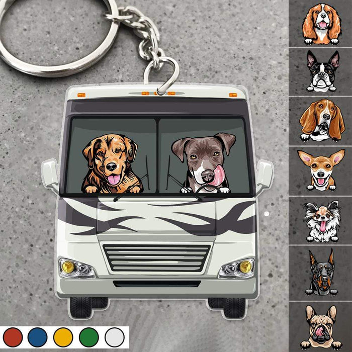 Gosszy License Plate Hippie Vintage Van Dog Camping Acrylic Keychain, Dog Lover Gift Keychain Acrylic