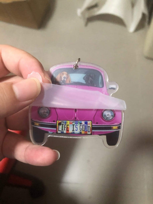 Gosszy License Plate Hippie Vintage Van Dog Camping Acrylic Keychain, Dog Lover Gift Keychain Acrylic