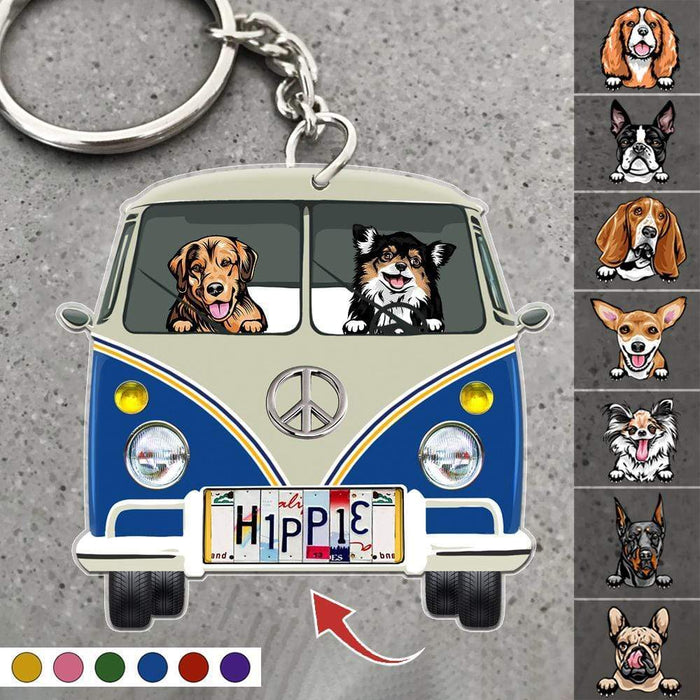 Gosszy License Plate Hippie Vintage Van Dog Camping Acrylic Keychain, Dog Lover Gift Keychain Acrylic