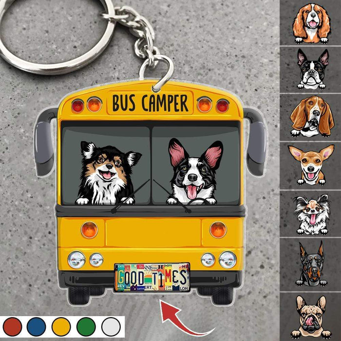 Gosszy License Plate Hippie Vintage Van Dog Camping Acrylic Keychain, Dog Lover Gift Keychain Acrylic