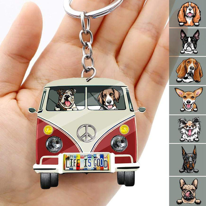 Gosszy License Plate Hippie Vintage Van Dog Camping Acrylic Keychain, Dog Lover Gift Keychain Acrylic 50mm x 50mm / 1 Piece