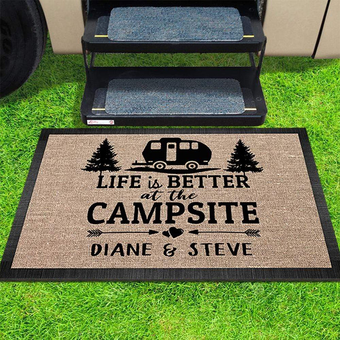 Gosszy Life Is Better Camping Doormat, RV Camper, Motor Home Doormat, Camping Gift Doormat