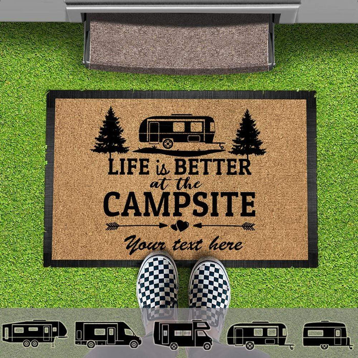 Gosszy Life Is Better Camping Doormat, RV Camper, Motor Home Doormat, Camping Gift Doormat