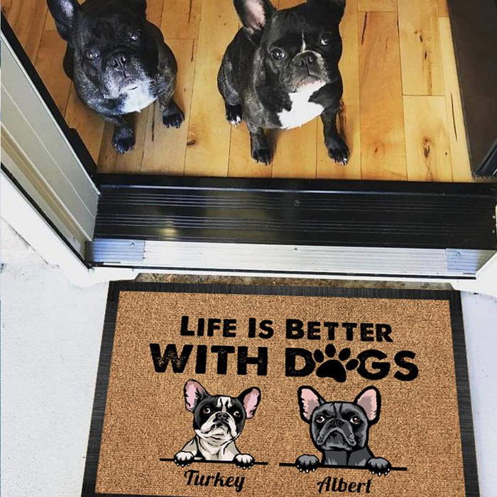 Gosszy Life Is Better With Dog Doormat, Dog Lover Gift, Non-slip Welcome Mats Doormat