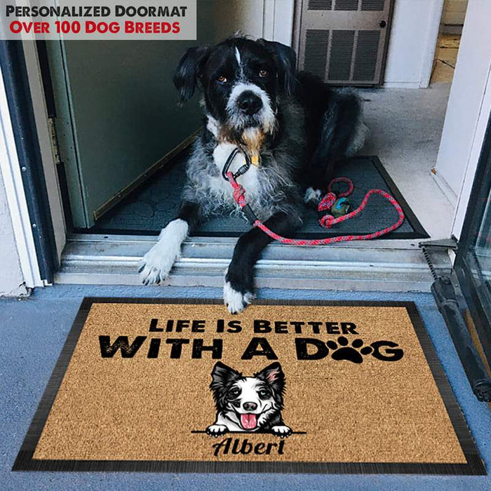 Gosszy Life Is Better With Dog Doormat, Dog Lover Gift, Non-slip Welcome Mats Doormat