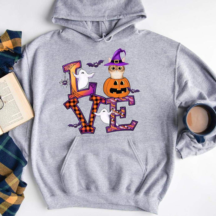 Gosszy Love Cat Halloween Tshirt, Cat Lover Gift, Halloween Gift Tshirt Pullover Hoodie / Sport Grey Color / S