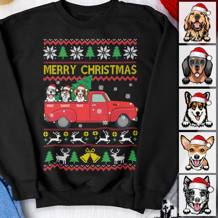 Gosszy Merry Christmas Custom Clipart Dog T-shirt, Dog Love Gift, Christmas Truck Tshirt Tshirt Pullover Hoodie / Black Color / S