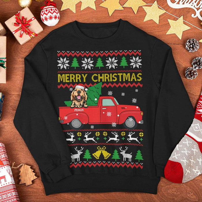Gosszy Merry Christmas Custom Clipart Dog T-shirt, Dog Love Gift, Christmas Truck Tshirt Tshirt Sweatshirt / Dark Heather Color / S