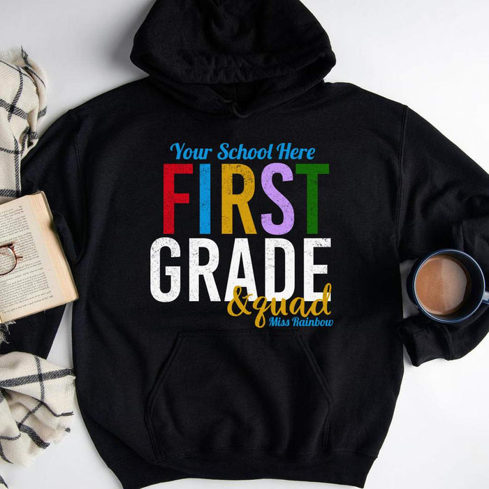Gosszy Name School Custom Grade & quad Tshirt, Back To School Gift Tshirt Pullover Hoodie / Black Color / S