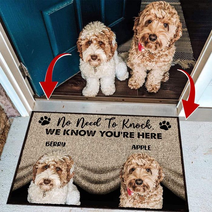Gosszy No Need To Knock We Know You're Here Doormat Upload Dog Image, Dog Lover Gift Doormat 15" x 24"