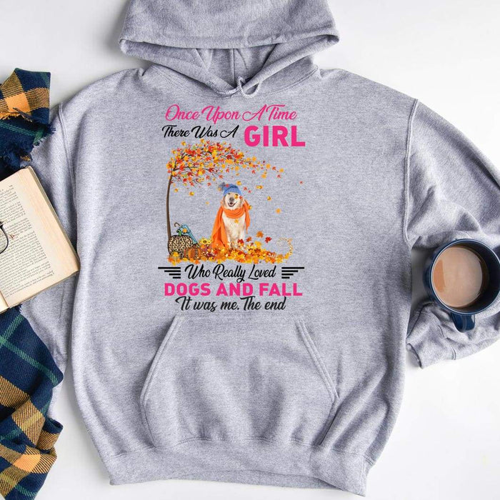 Gosszy One Upon A Time There Was A Girl Who Really Loved Dogs and Fall T-Shirt, Upload Dog Photo, Dog Lover Gift Tshirt Pullover Hoodie / Sport Grey Color / S