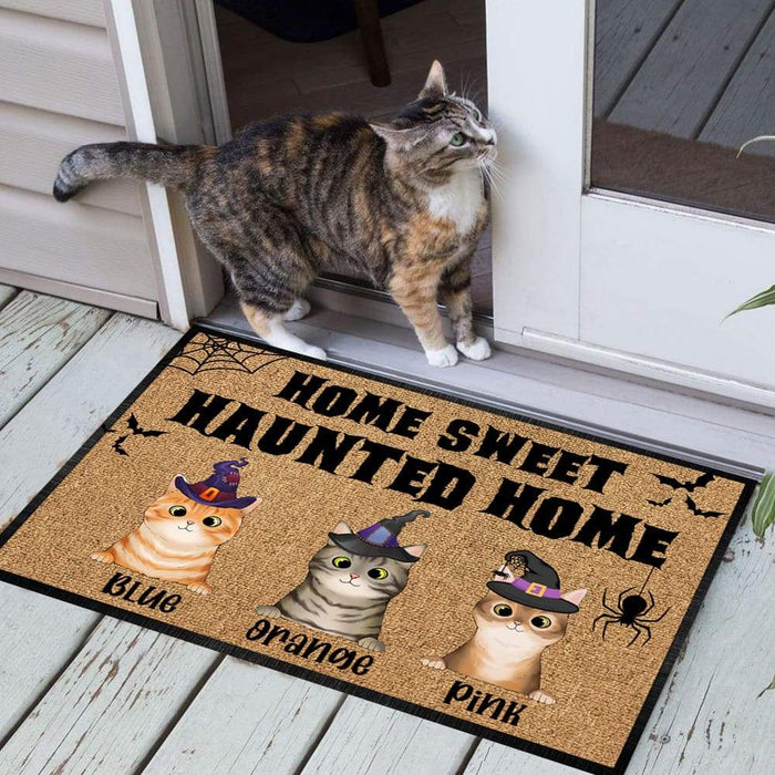 Gosszy Personalized Custom Doormat, Cat Lover Gift, Home Sweet Haunted Home Cat Doormat, Cat Halloween Doormat Doormat 15x24in-40x60cm