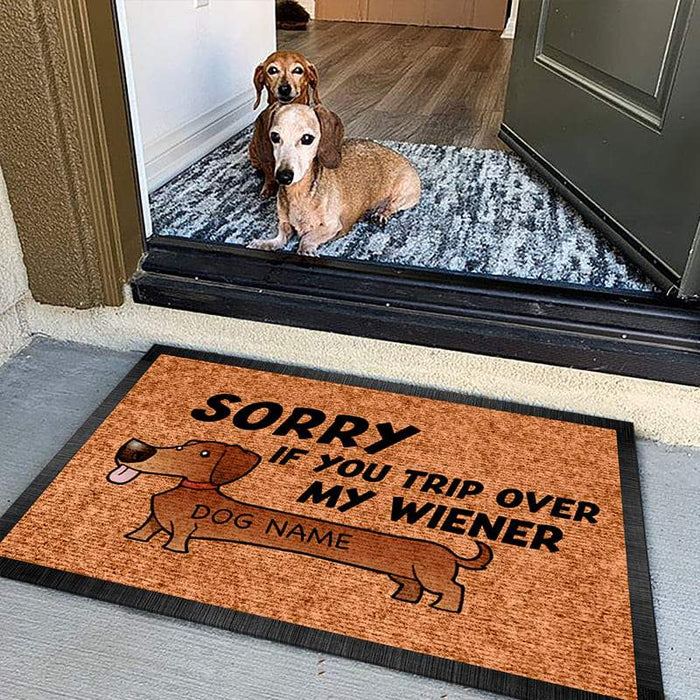 Gosszy Personalized Custom Doormat, Dog Lover Gift, Custom Name, Sorry If You Trip Over My Wiener Doormat