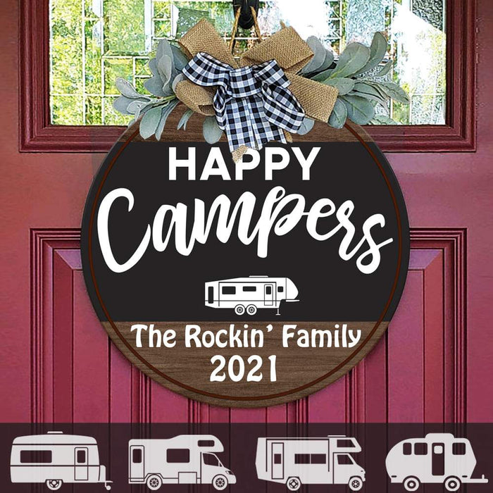 Gosszy Personalized Custom Wood Door Sign, Camping Gift, Happy Campers Wood Sign, Rv Door Sign Door Sign 12 Inch