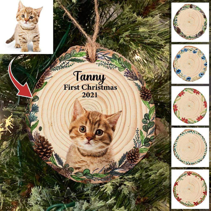 Gosszy Personalized Custom Wood Ornaments, Dog Lover Gift, Cat Lover Gift, Pet Portrait On Wood Slice, Pet Photo Ornament Wood Ornament