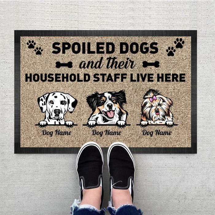Gosszy Spoiled Dogs HouseHold Staff Live Here Doormat, Dog Lover Gift, Welcome Mats Doormat 15" x 24" / Fabric