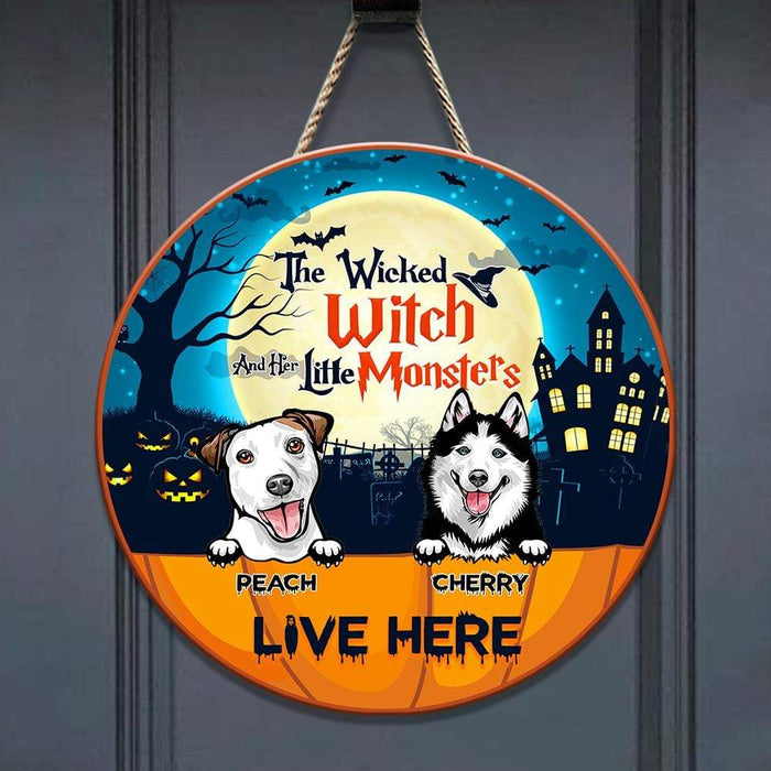 Gosszy The Wicked Witch And Her Little Monsters Live Here Door Sign, Dog Lover Gift, Halloween Gift Door Sign 12 Inch