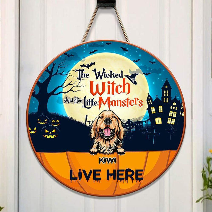 Gosszy The Wicked Witch And Her Little Monsters Live Here Door Sign, Dog Lover Gift, Halloween Gift Door Sign 12 Inch