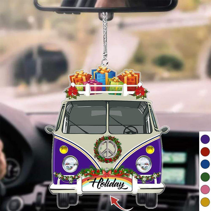 Gosszy Upload Image/Custom Dog Christmas Car Hanging Ornament, Dog Lover Gift, Hippie Cam Ornamentper Van Car Hanging 3.3 inches / Acrylic