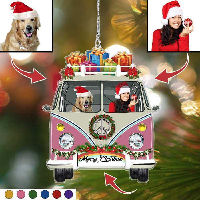 Gosszy Upload Image/Custom Dog Christmas Car Hanging Ornament, Dog Lover Gift, Hippie Cam Ornamentper Van Car Hanging 3.3 inches / Acrylic