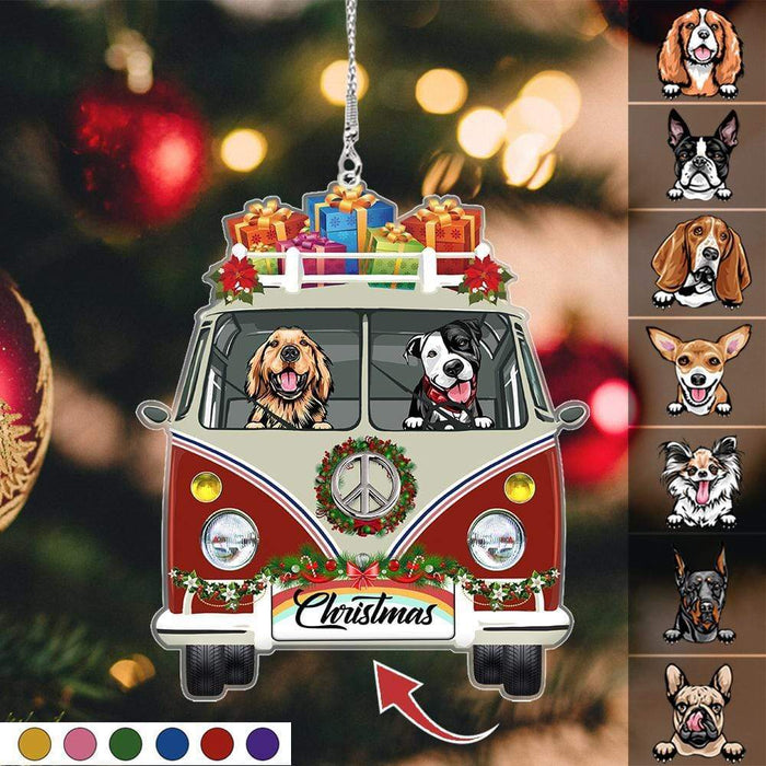 Gosszy Upload Image/Custom Dog Christmas Car Hanging Ornament, Dog Lover Gift, Hippie Cam Ornamentper Van Car Hanging 3.3 inches / Acrylic