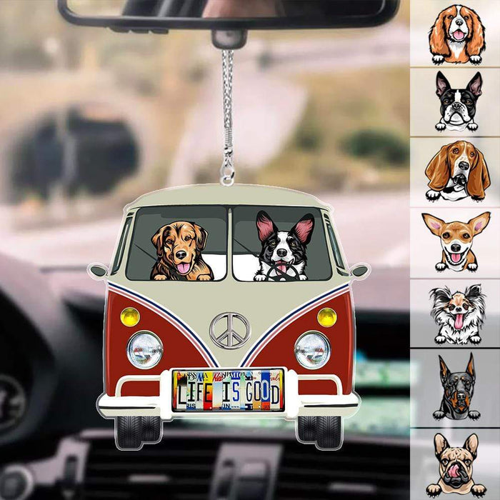 Gosszy Upload Image Dog License Plate Hippie Camper Van Ornament, Dog Lover Gift, Car Hanging Ornament Car Hanging 3.3 inches / Acrylic