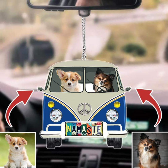 Gosszy Upload Image Dog License Plate Hippie Camper Van Ornament, Dog Lover Gift, Car Hanging Ornament Car Hanging 3.3 inches / Acrylic