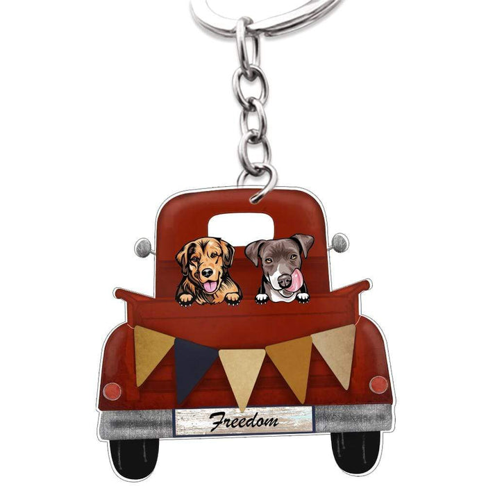 Gosszy Vintage Truck Dog Breeds Custom Double Sided Design Keychain, Dog Lover Gift Keychain Acrylic