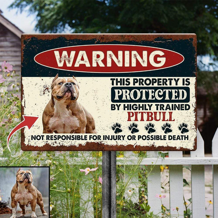Gosszy Warning Protected By Highly Trained Dog Metal Sign, Dog Lover Gift, Decor Door Sign Metal print