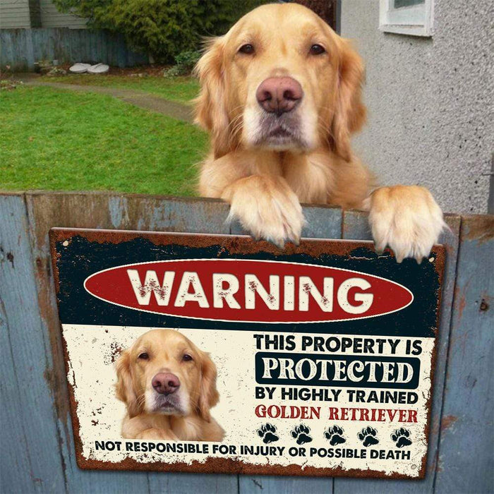 Gosszy Warning Protected By Highly Trained Dog Metal Sign, Dog Lover Gift, Decor Door Sign Metal print