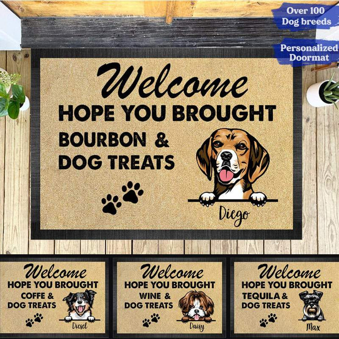 Gosszy Welcome Hope you brought dog treats Pawprints Doormat, Dog Lover Gift Doormat 15x24in-40x60cm