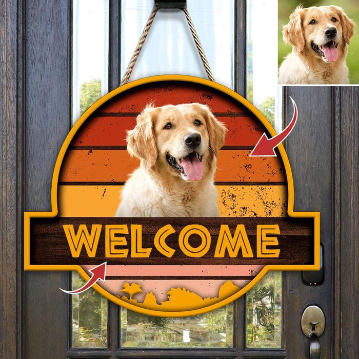 Gosszy Welcome Sunset Sign, Dog Lover Gift, Wood Door Sign custom-shape wood doorsign