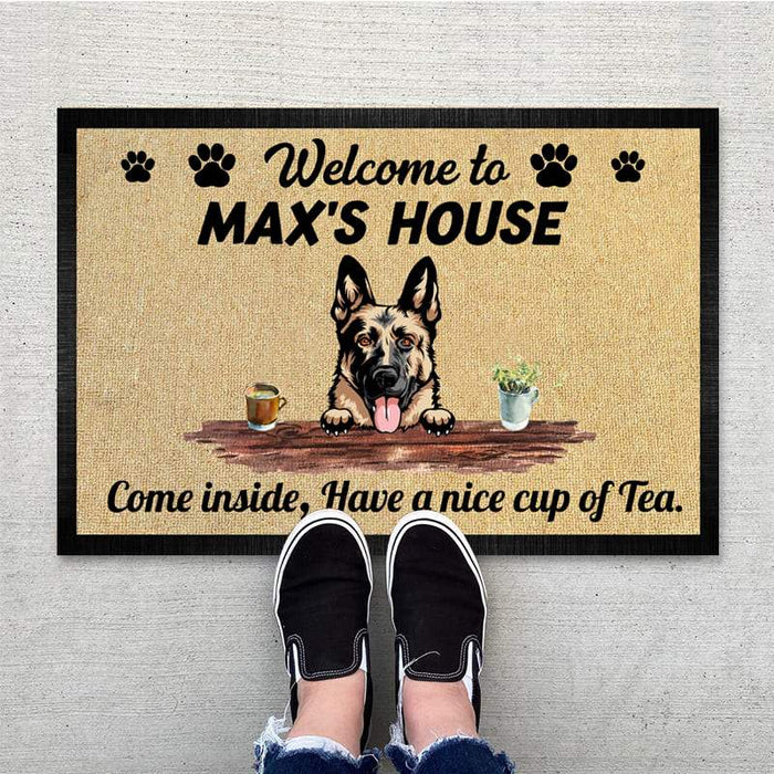 Gosszy Welcome To Dog House Come inside Have Nice a Cup of Tea Doormat, Dog Lover Gift, Welcome Mats Doormat
