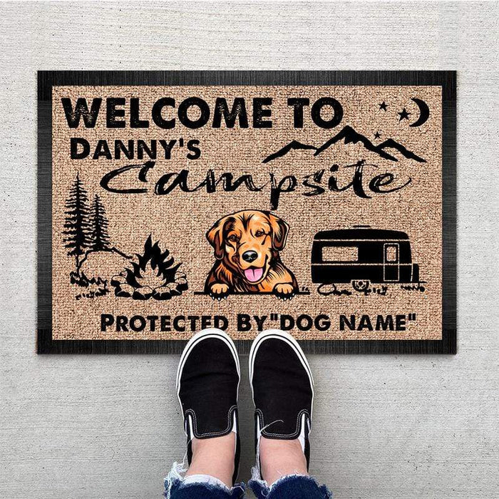 Gosszy Welcome To Our Campsite Protected Doormat, Camping Gift, Dog Lover Gift Doormat 15x24in-40x60cm
