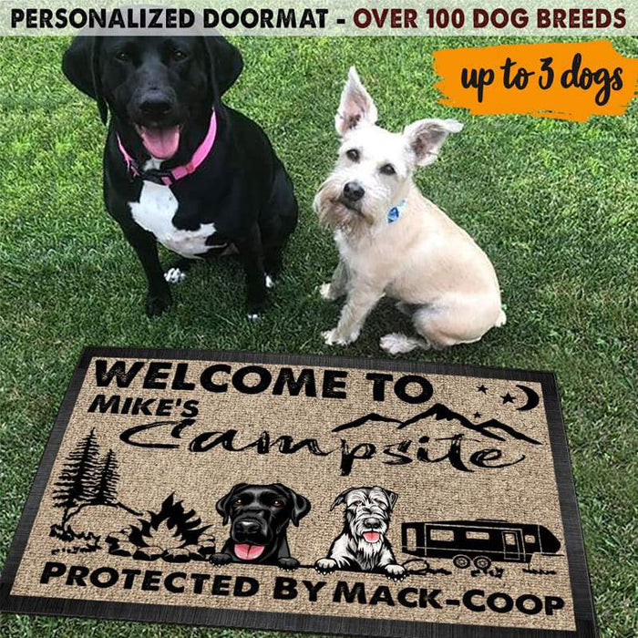 Gosszy Welcome To Our Campsite Protected Doormat, Camping Gift, Dog Lover Gift Doormat