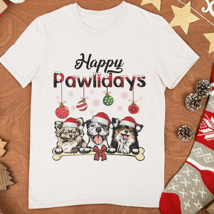 Happy Pawlidays Dog T-shirt, Personalized Dog Lover Gift, Christmas Gift