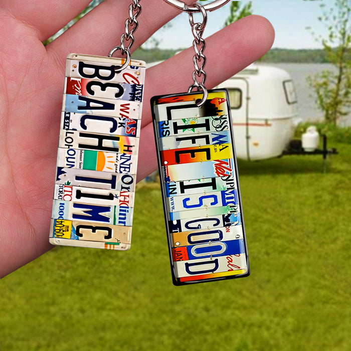 License Plate Vintage Metal Keychain, Hippie Lovers, Camping Gift