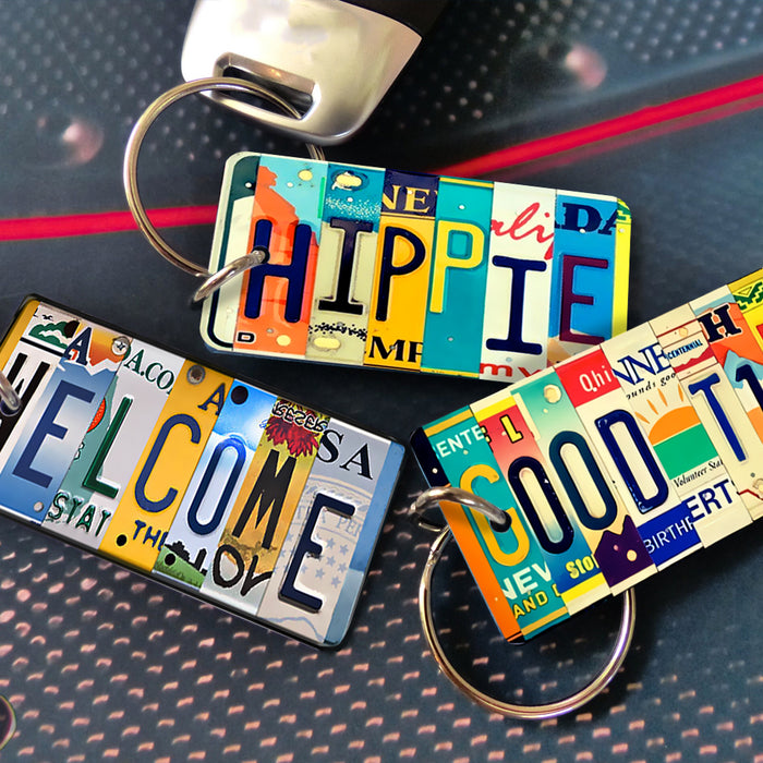 License Plate Vintage Metal Keychain, Hippie Lovers, Camping Gift