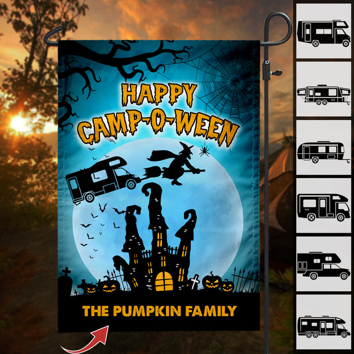 Happy Camp-O-Ween Camping Garden Flag, Gift For Halloween Campers