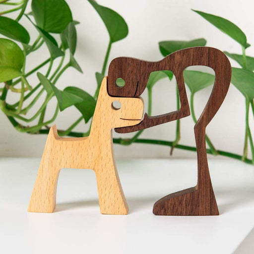 Gosszy A Black Man with Dog Wood Sculpture, Dog Lovers Gifts, Home Decor W03 wood sculpture