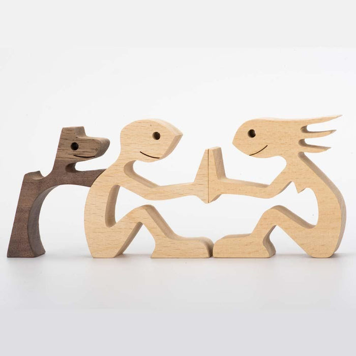Gosszy A couple with Dark Pointy Ears Dog Wood Sculpture, Dog Lovers Gifts, Home Decor W02 wood sculpture Medium