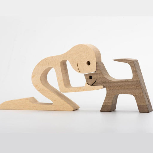 Gosszy A Man with CAT carving wood gift sculpture, Cat Lovers Gift, Home Decor wood sculpture