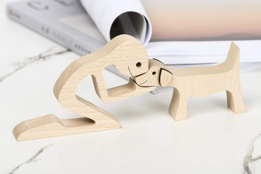 Gosszy A Man with Floppy ears and Long tail Dog Wood Sculpture,Dog Lovers Gift, Home Decor wood sculpture