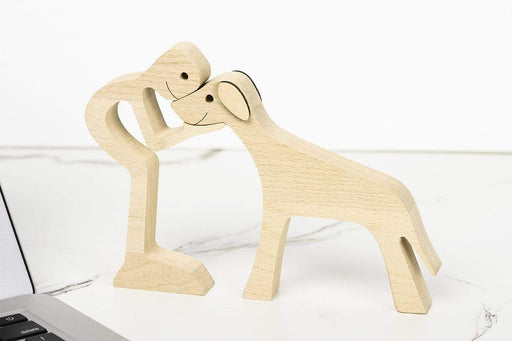 Gosszy A Stand Man with Tall Dog with Floppy Ears and Long Tail Wood Sculpture,Dog Lovers Gift, Home Decor 16 wood sculpture